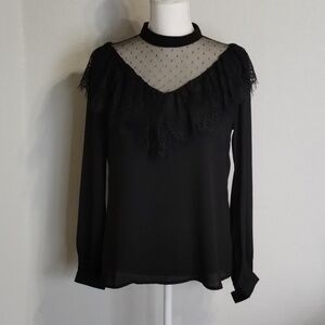 Molly Braken Black Lace Top Size Small Long Sleeve NWT